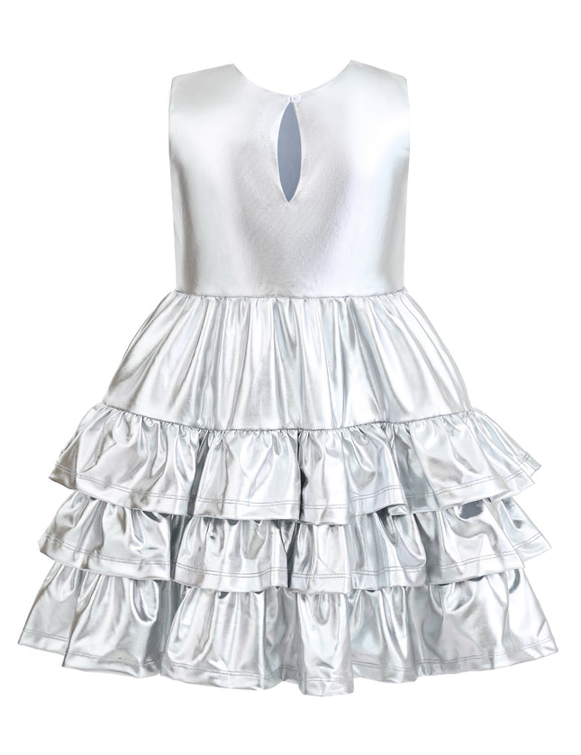 kids atelier mimi tutu Silver Satin Ruffle Party Dress