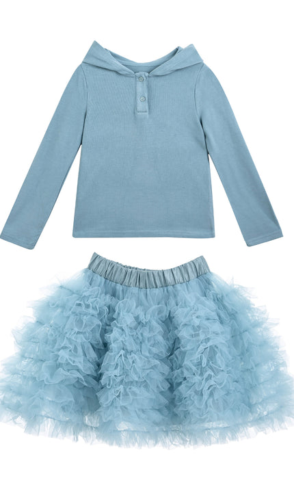 kids atelier mimi tutu Blue Felicia Hooded Tulle Skirt Set