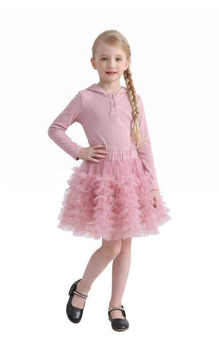 kids atelier mimi tutu Pink Felicia Hooded Tulle Skirt Set