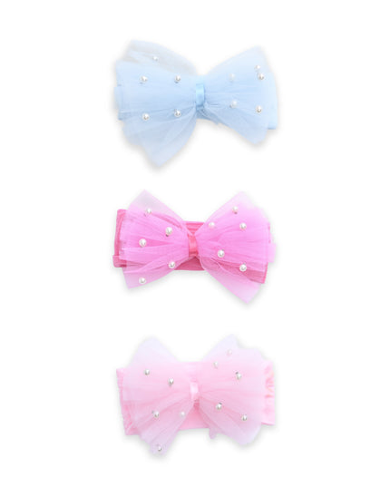 kids atelier mimi tutu Multicolor Elastic Tulle Pearl Bow Headband Set