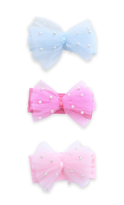 kids atelier mimi tutu Multicolor Elastic Tulle Pearl Bow Headband Set
