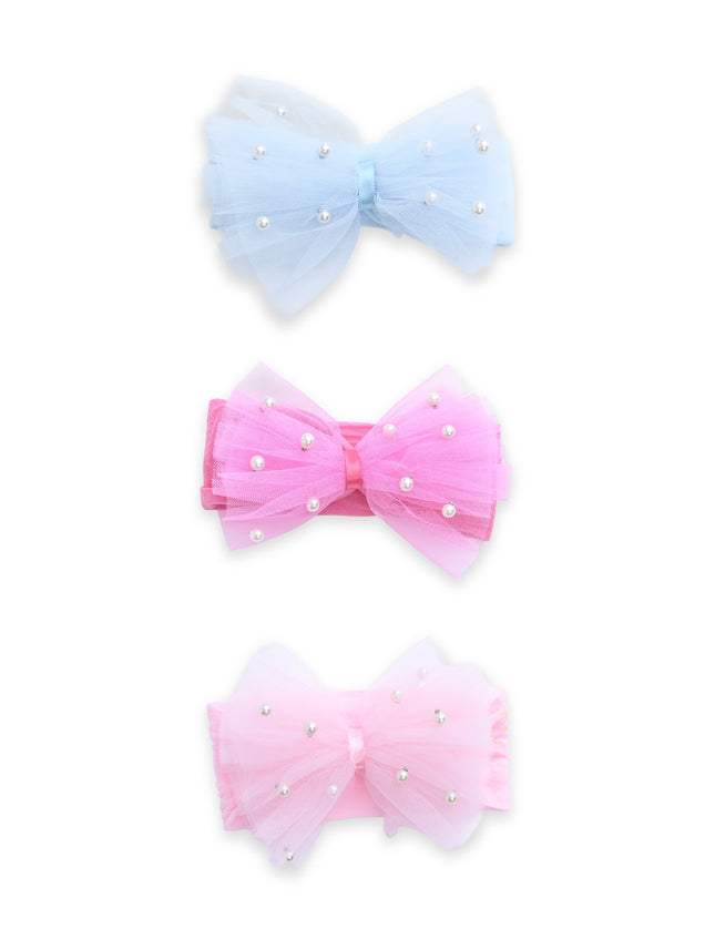 kids atelier mimi tutu Multicolor Elastic Tulle Pearl Bow Headband Set