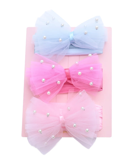 kids atelier mimi tutu Multicolor Elastic Tulle Pearl Bow Headband Set