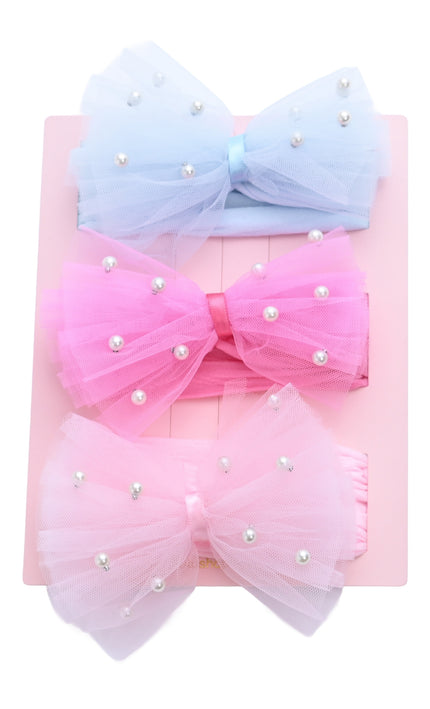 kids atelier mimi tutu Multicolor Elastic Tulle Pearl Bow Headband Set