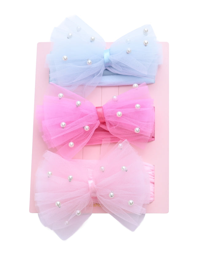 kids atelier mimi tutu Multicolor Elastic Tulle Pearl Bow Headband Set