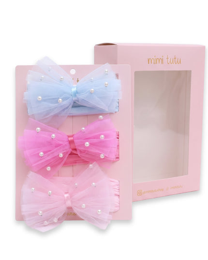 kids atelier mimi tutu Multicolor Elastic Tulle Pearl Bow Headband Set