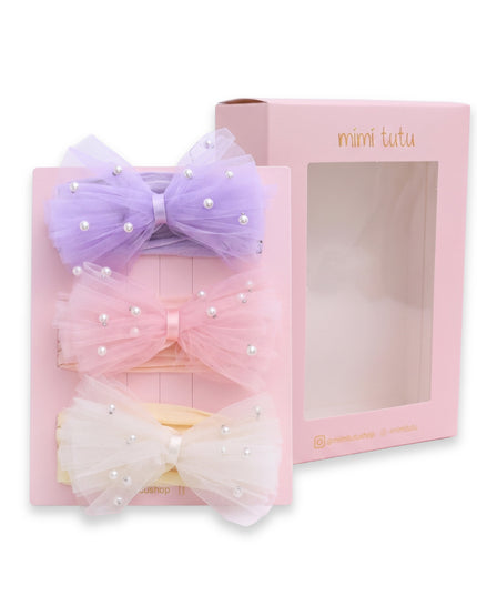 kids atelier mimi tutu Multicolor Elastic Tulle Pearl Bow Headband Set