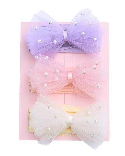 kids atelier mimi tutu Multicolor Elastic Tulle Pearl Bow Headband Set