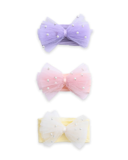 kids atelier mimi tutu Multicolor Elastic Tulle Pearl Bow Headband Set
