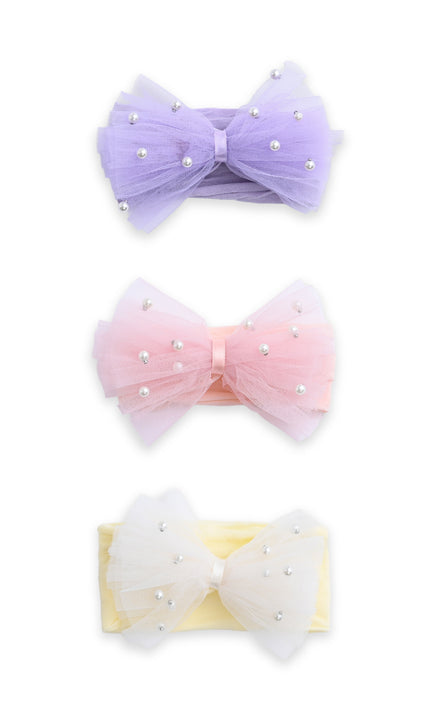kids atelier mimi tutu Multicolor Elastic Tulle Pearl Bow Headband Set