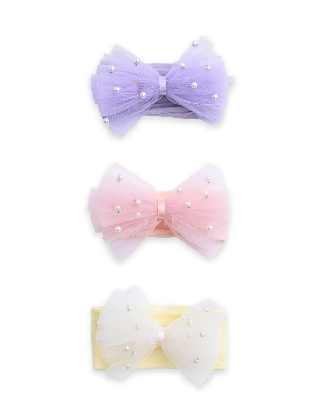 kids atelier mimi tutu Multicolor Elastic Tulle Pearl Bow Headband Set