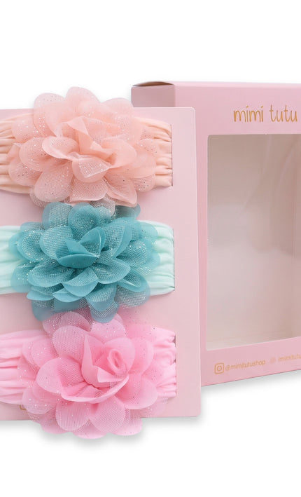 kids atelier mimi tutu Multicolor Elastic Glitter Floral Headband Set