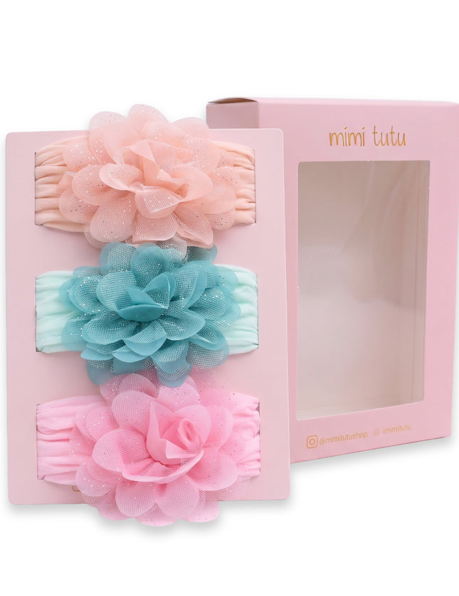 kids atelier mimi tutu Multicolor Elastic Glitter Floral Headband Set