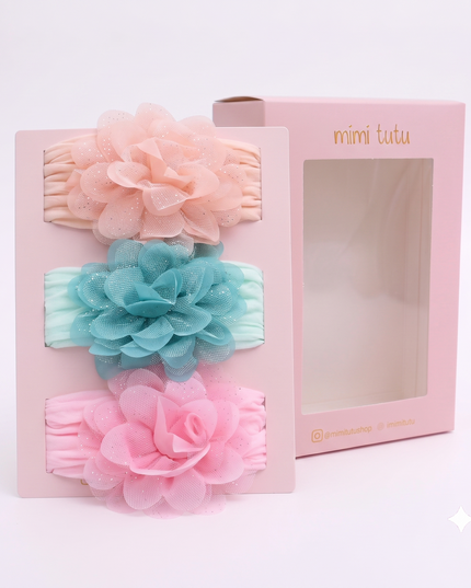 kids atelier mimi tutu Multicolor Elastic Glitter Floral Headband Set