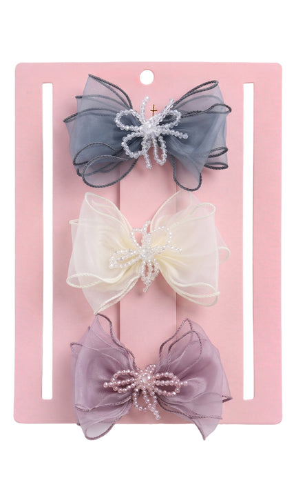 kids atelier mimi tutu Multicolor Beaded Bow Clip Set