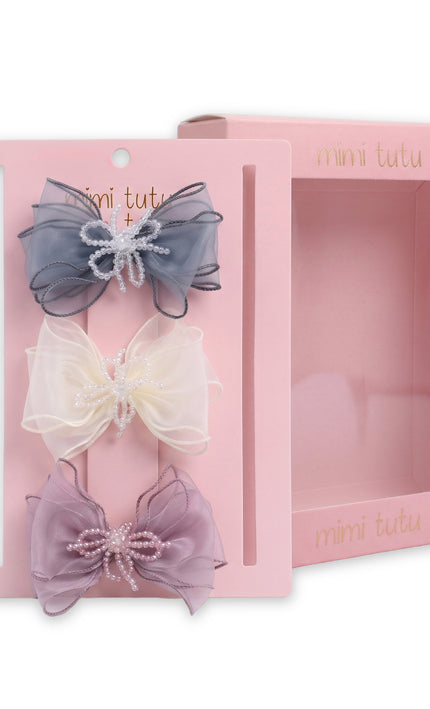 kids atelier mimi tutu Multicolor Beaded Bow Clip Set