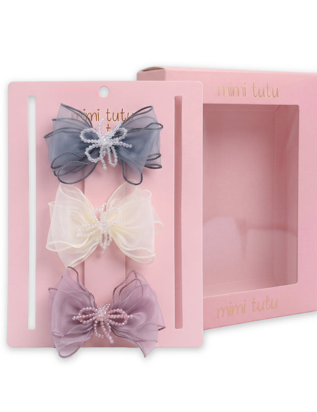 kids atelier mimi tutu Multicolor Beaded Bow Clip Set