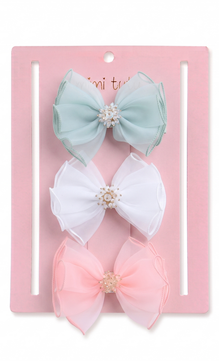 kids atelier mimi tutu Multicolor Pearl Cluster Bow Clip Set