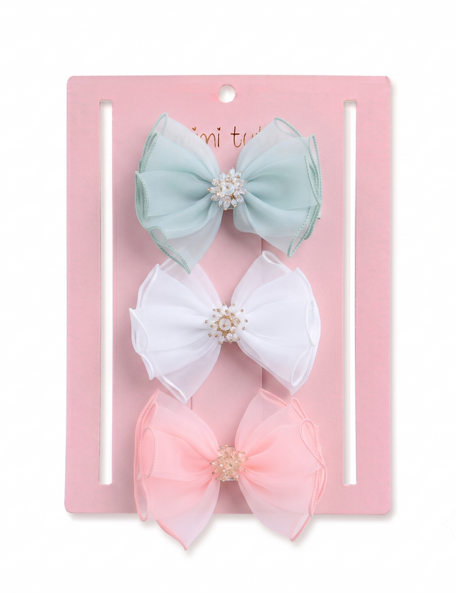 kids atelier mimi tutu Multicolor Pearl Cluster Bow Clip Set