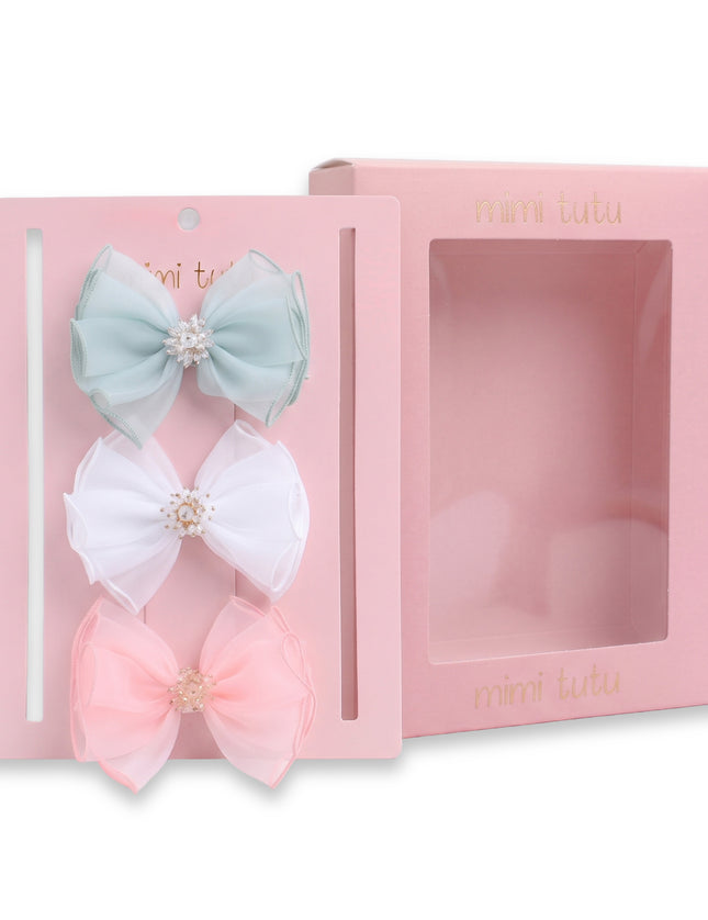 kids atelier mimi tutu Multicolor Pearl Cluster Bow Clip Set