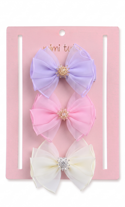 kids atelier mimi tutu Multicolor Pearl Cluster Bow Clip Set