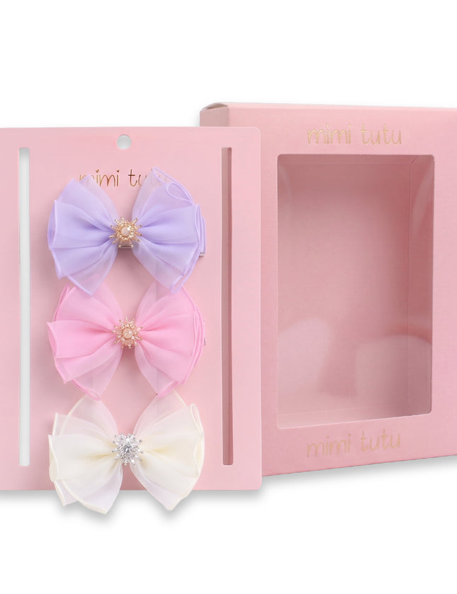 kids atelier mimi tutu Multicolor Pearl Cluster Bow Clip Set