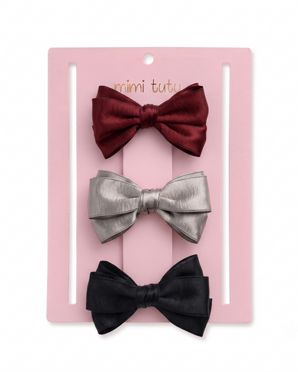 kids atelier mimi tutu Multicolor Classic Satin Bow Hair Clip Set