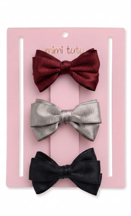 kids atelier mimi tutu Multicolor Classic Satin Bow Hair Clip Set