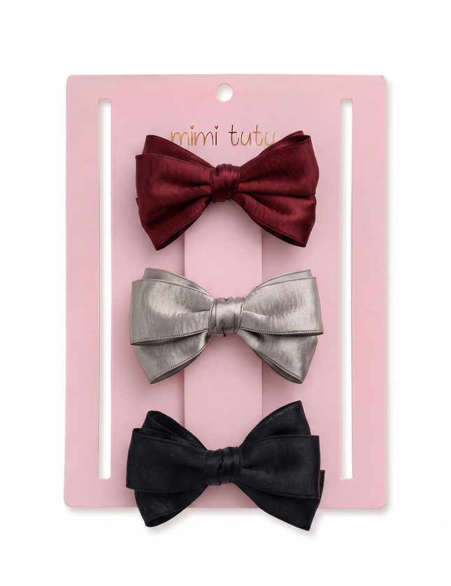 kids atelier mimi tutu Multicolor Classic Satin Bow Hair Clip Set