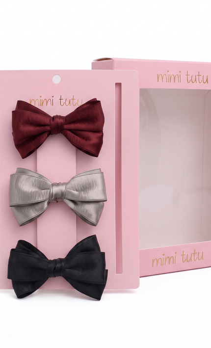 kids atelier mimi tutu Multicolor Classic Satin Bow Hair Clip Set