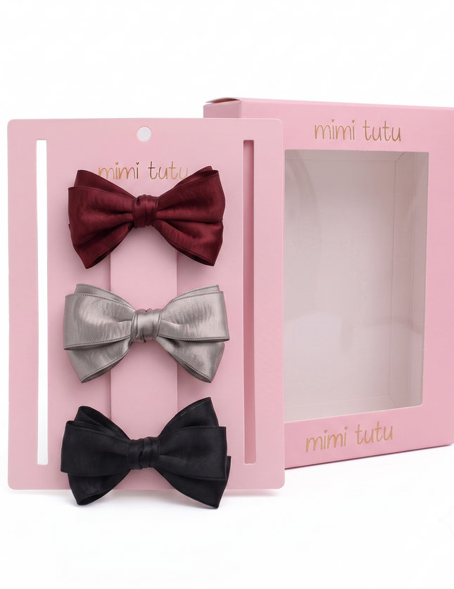 kids atelier mimi tutu Multicolor Classic Satin Bow Hair Clip Set