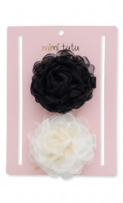 kids atelier mimi tutu Black Tulle Flower Hair Clip Duo