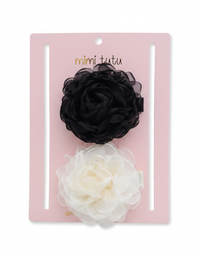 kids atelier mimi tutu Black Tulle Flower Hair Clip Duo