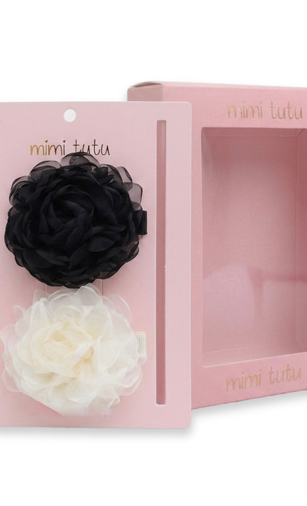 kids atelier mimi tutu Black Tulle Flower Hair Clip Duo