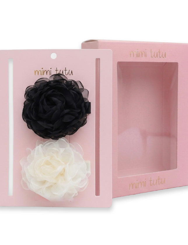 kids atelier mimi tutu Black Tulle Flower Hair Clip Duo