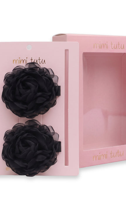 kids atelier mimi tutu Black Tulle Flower Hair Clip Duo