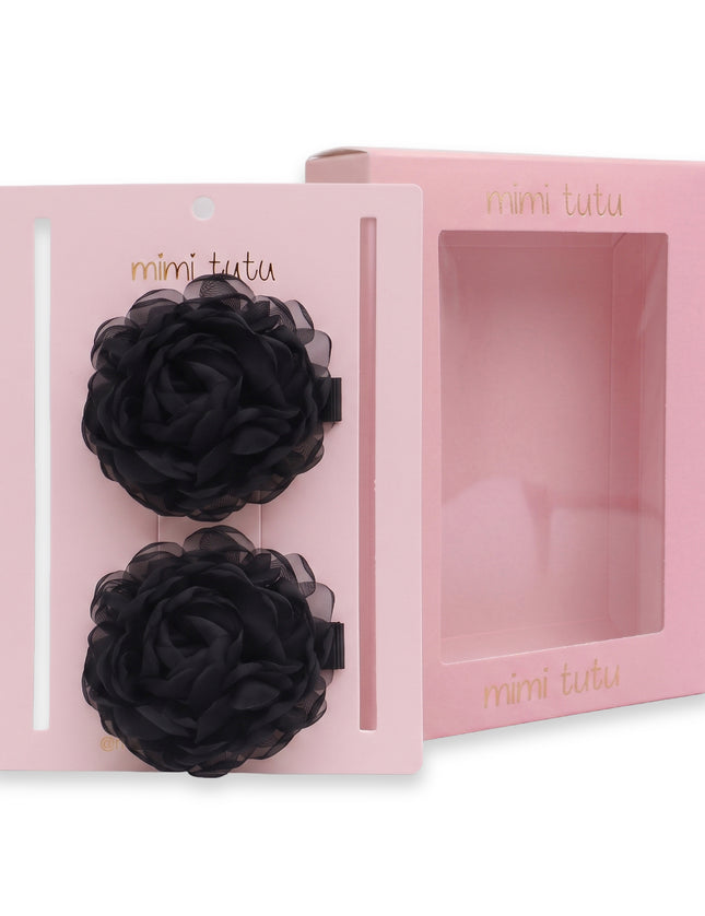 kids atelier mimi tutu Black Tulle Flower Hair Clip Duo