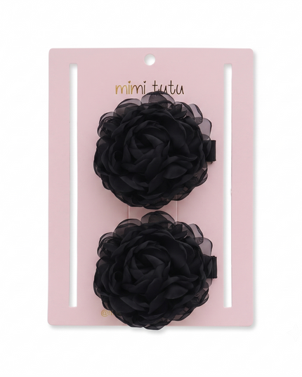 kids atelier mimi tutu Black Tulle Flower Hair Clip Duo