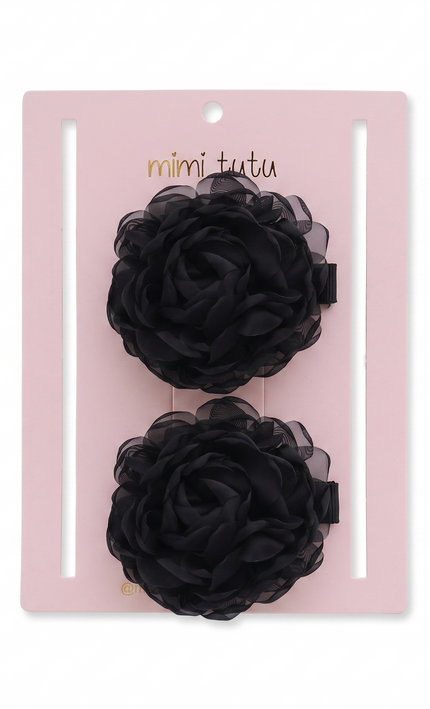 kids atelier mimi tutu Black Tulle Flower Hair Clip Duo
