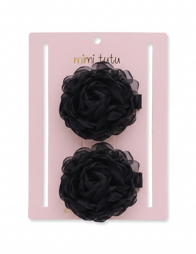 kids atelier mimi tutu Black Tulle Flower Hair Clip Duo