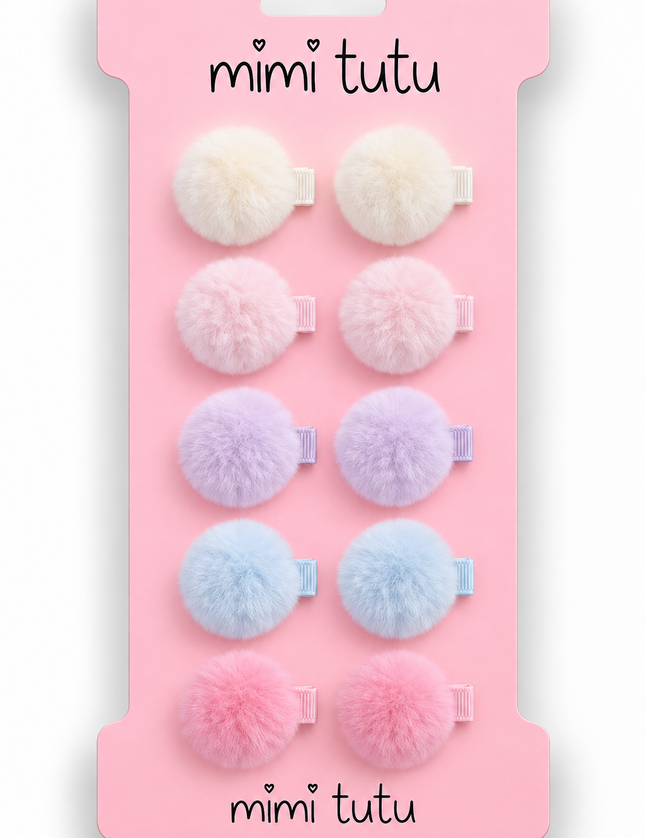 kids atelier mimi tutu Fluffy Pom-Pom Hair Clip Set