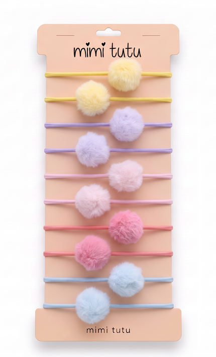 kids atelier mimi tutu Fluffy Pom-Pom Hair Tie Set