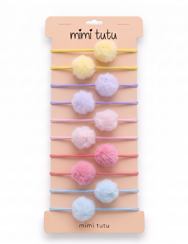 kids atelier mimi tutu Fluffy Pom-Pom Hair Tie Set
