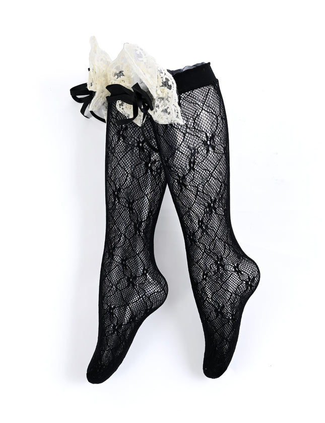 kids atelier mimi tutu Embroidered Ribbon Bow Long Socks
