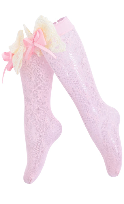 kids atelier mimi tutu Embroidered Ribbon Bow Long Socks