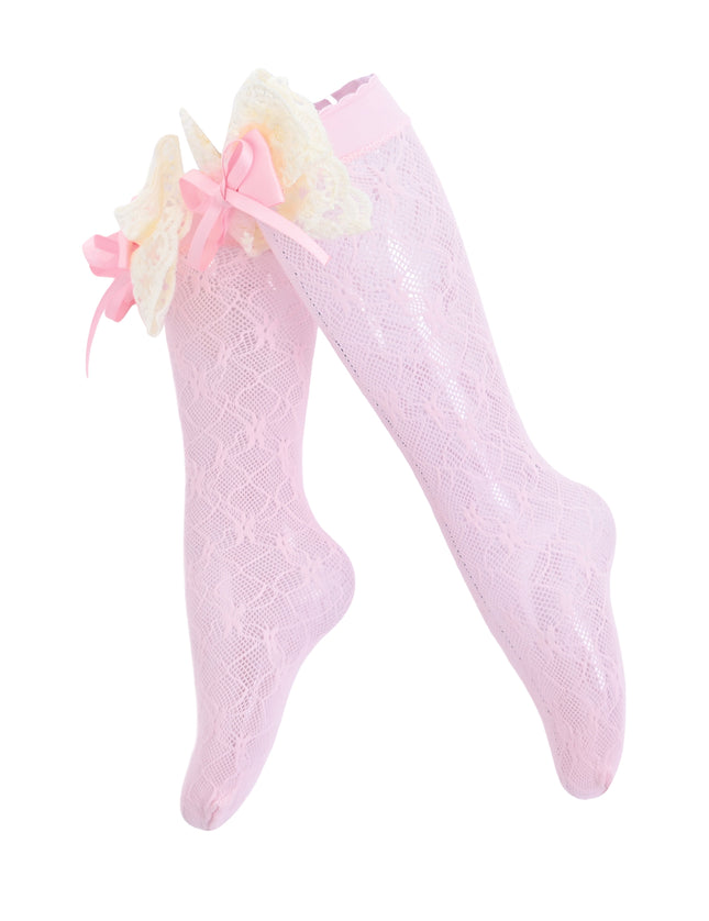 kids atelier mimi tutu Embroidered Ribbon Bow Long Socks