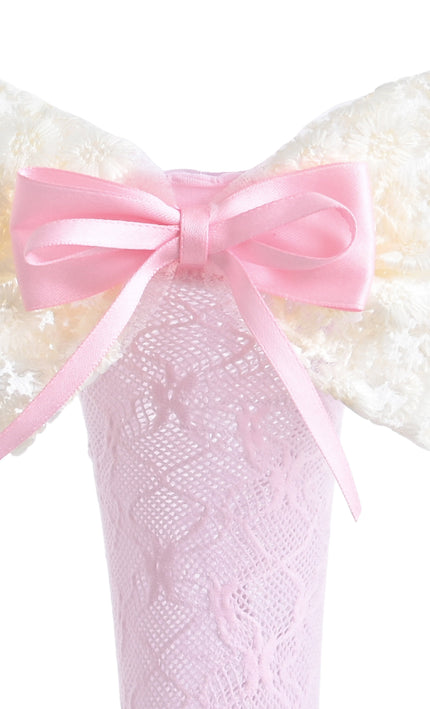 kids atelier mimi tutu Embroidered Ribbon Bow Long Socks
