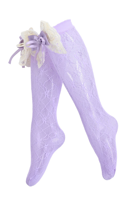 kids atelier mimi tutu Embroidered Ribbon Bow Long Socks