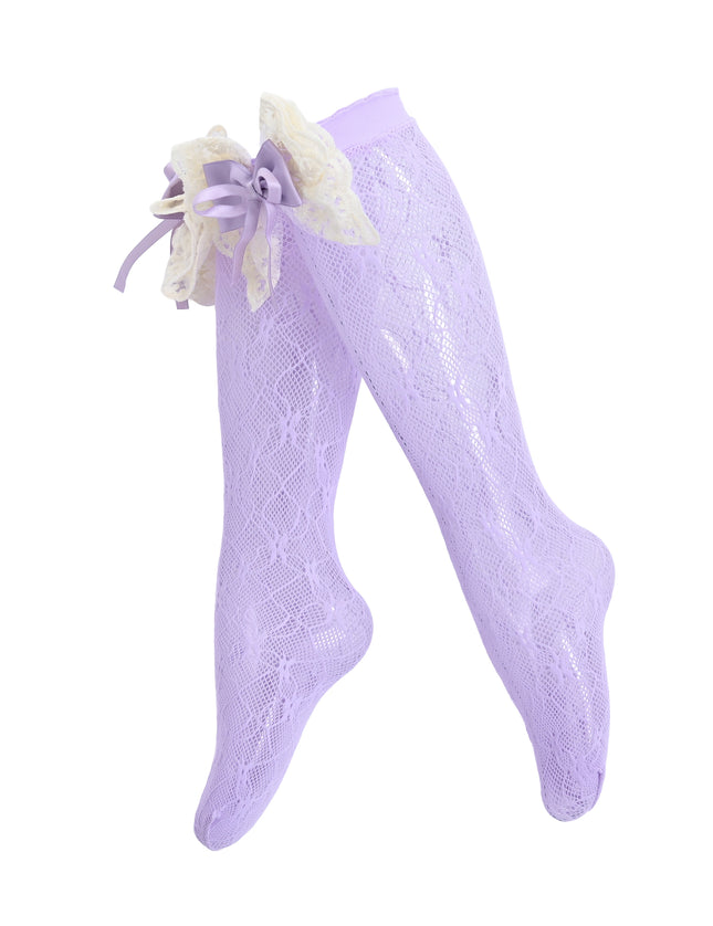 kids atelier mimi tutu Embroidered Ribbon Bow Long Socks