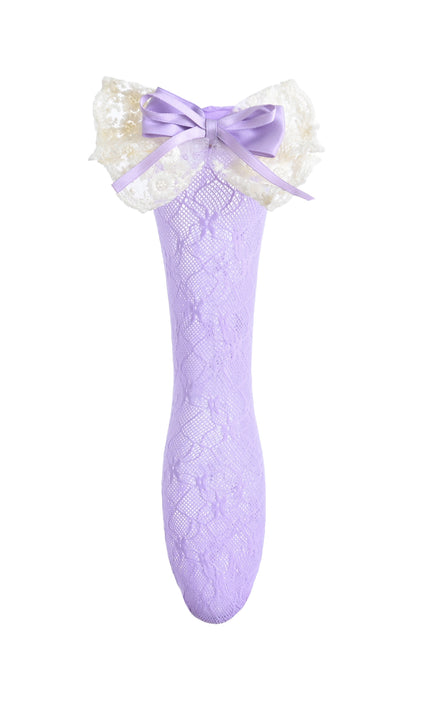 kids atelier mimi tutu Embroidered Ribbon Bow Long Socks